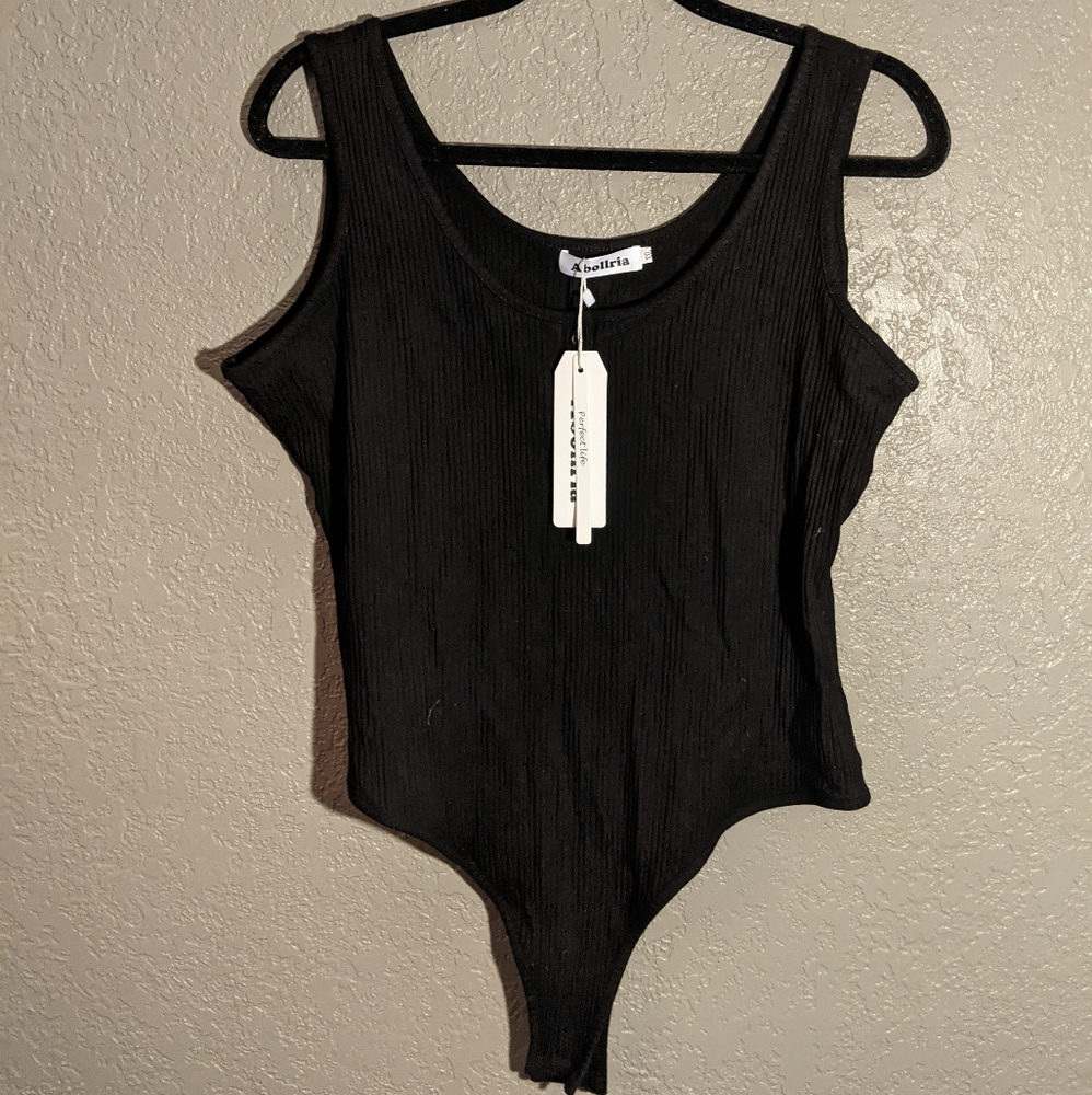 Black Ribbed Bodysuit